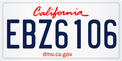 CA license plate EBZ6106