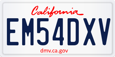 CA license plate EM54DXV