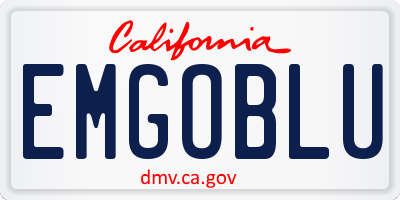 CA license plate EMGOBLU