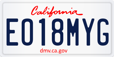 CA license plate EO18MYG