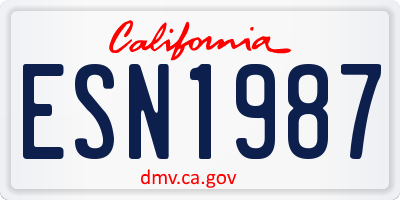 CA license plate ESN1987