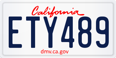 CA license plate ETY489