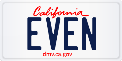 CA license plate EVEN