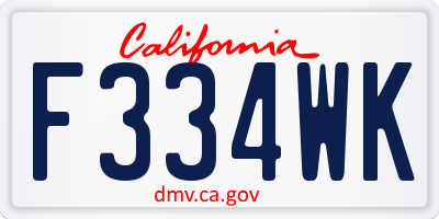 CA license plate F334WK