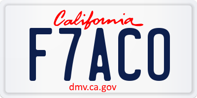 CA license plate F7ACO