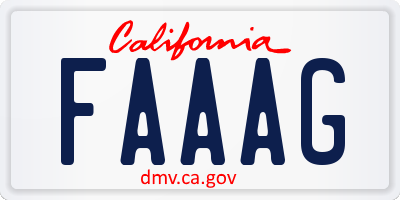 CA license plate FAAAG