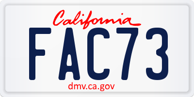 CA license plate FAC73