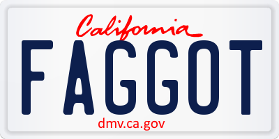 CA license plate FAGGOT