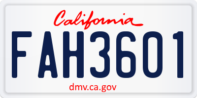 CA license plate FAH3601