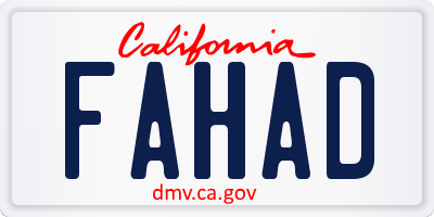 CA license plate FAHAD