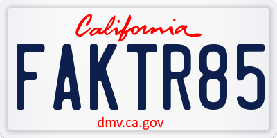 CA license plate FAKTR85