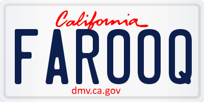 CA license plate FAROOQ