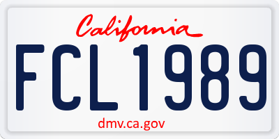 CA license plate FCL1989