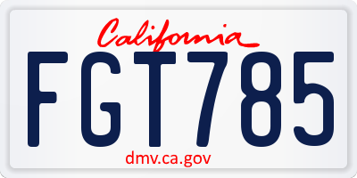 CA license plate FGT785