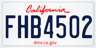 CA license plate FHB4502