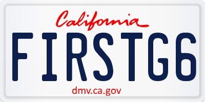 CA license plate FIRSTG6