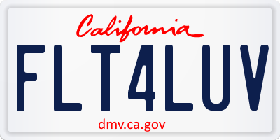 CA license plate FLT4LUV