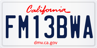 CA license plate FM13BWA