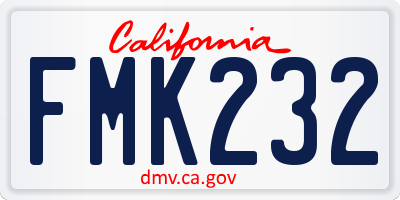 CA license plate FMK232