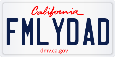 CA license plate FMLYDAD