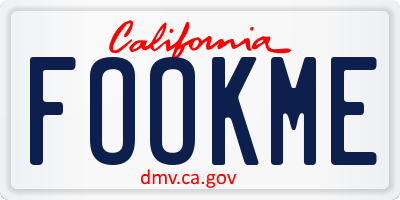 CA license plate FOOKME