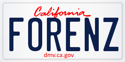 CA license plate FORENZ