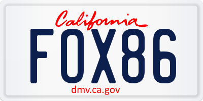 CA license plate FOX86