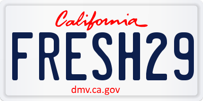 CA license plate FRESH29