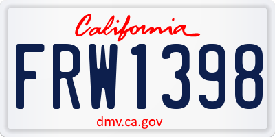 CA license plate FRW1398