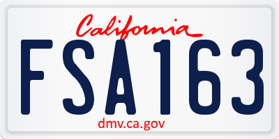 CA license plate FSA163