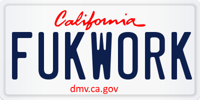 CA license plate FUKWORK