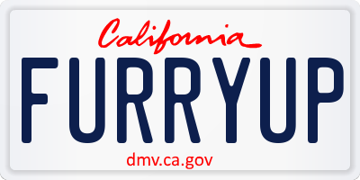 CA license plate FURRYUP