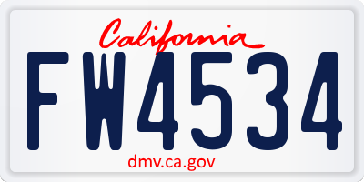 CA license plate FW4534