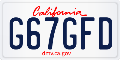 CA license plate G67GFD