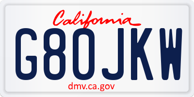 CA license plate G80JKW