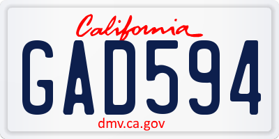 CA license plate GAD594