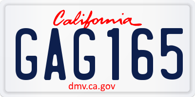 CA license plate GAG165