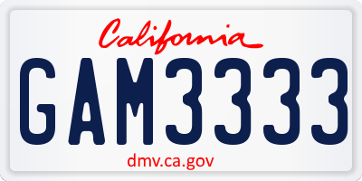 CA license plate GAM3333