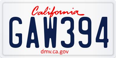 CA license plate GAW394