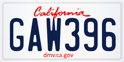 CA license plate GAW396