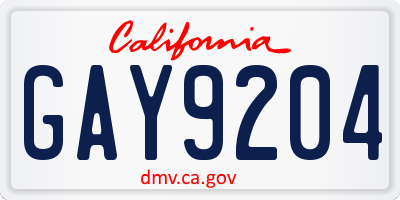 CA license plate GAY9204