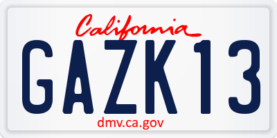 CA license plate GAZK13