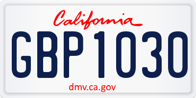 CA license plate GBP1030