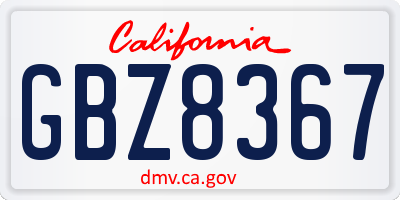 CA license plate GBZ8367