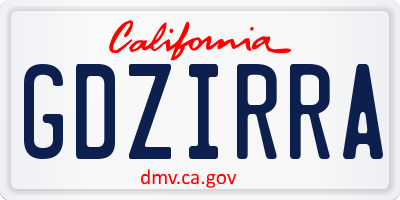 CA license plate GDZIRRA