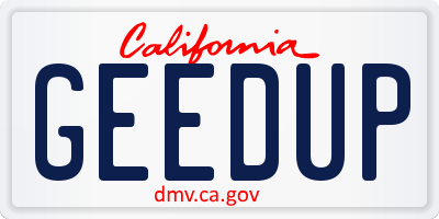 CA license plate GEEDUP