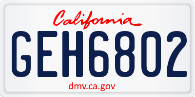 CA license plate GEH6802