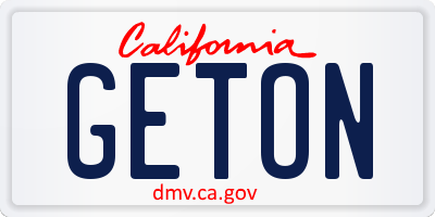 CA license plate GETON