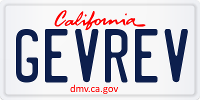 CA license plate GEVREV