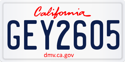 CA license plate GEY2605